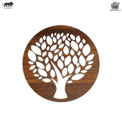 Wooden Round Coaster with Tree of Life Cutwork Design