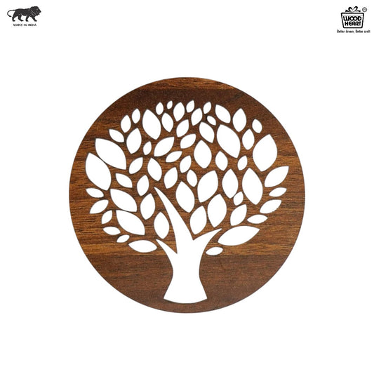 Wooden Round Coaster with Tree of Life Cutwork Design