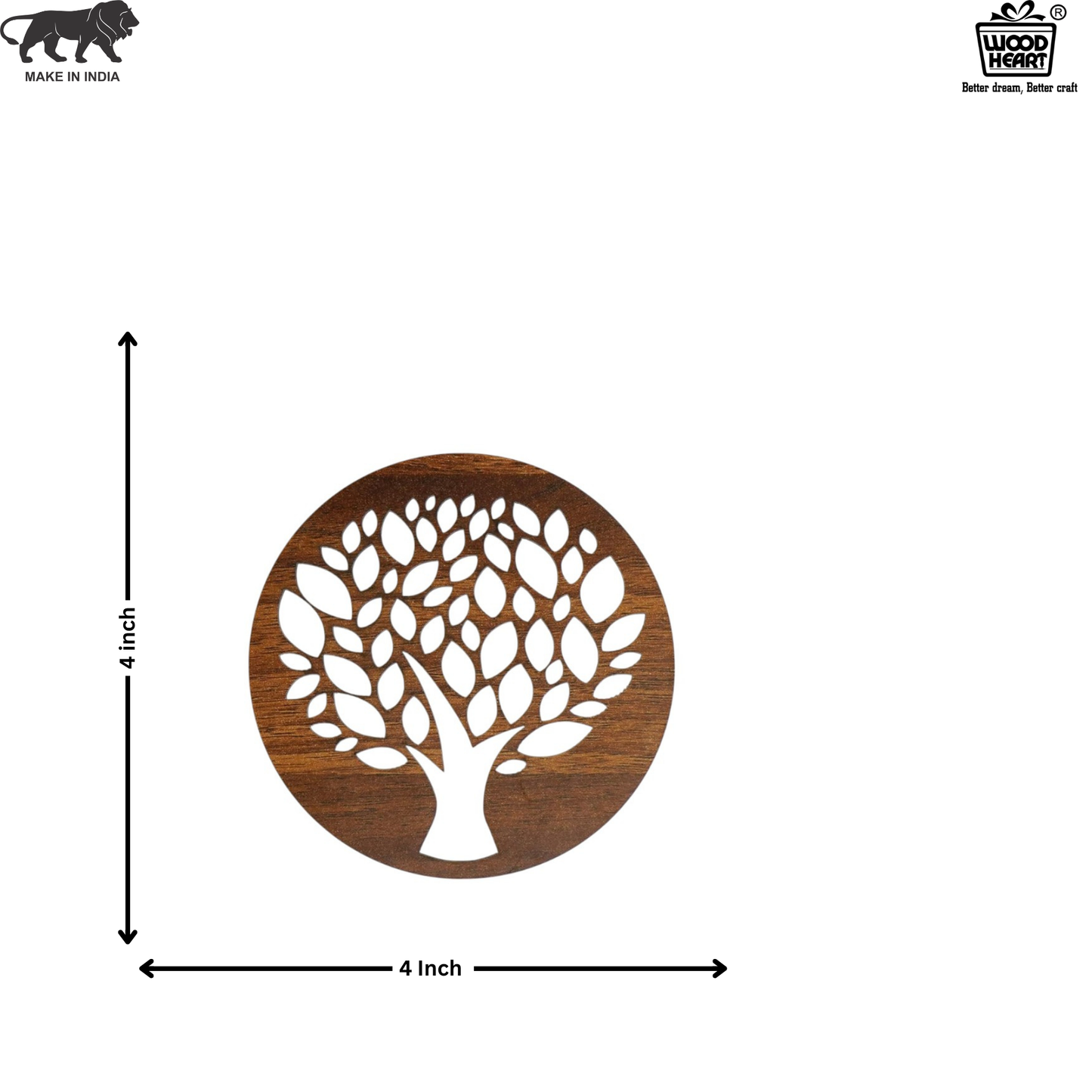 Wooden Round Coaster with Tree of Life Cutwork Design