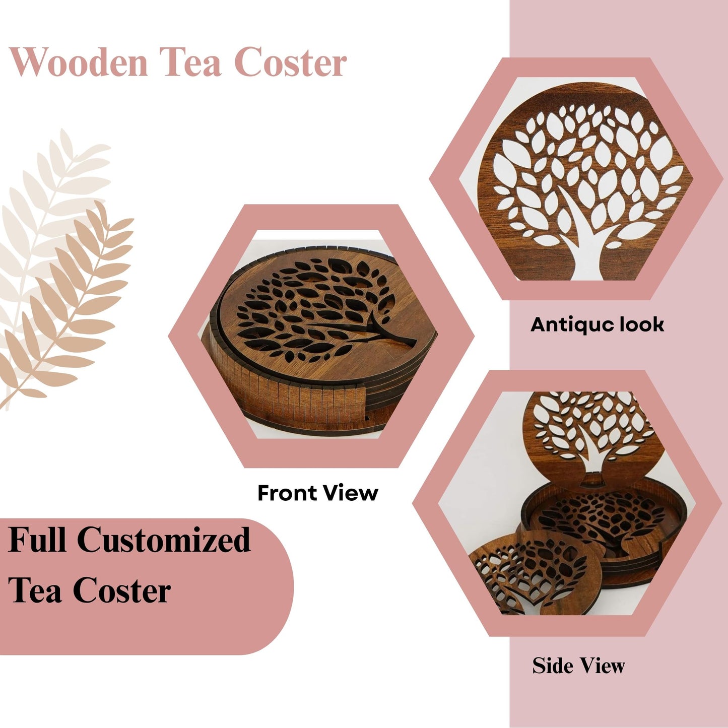 Wooden Round Coaster with Tree of Life Cutwork Design