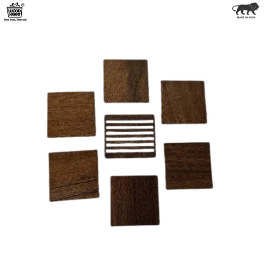 Square Wooden Coaster Set with Holder – 6 Pieces