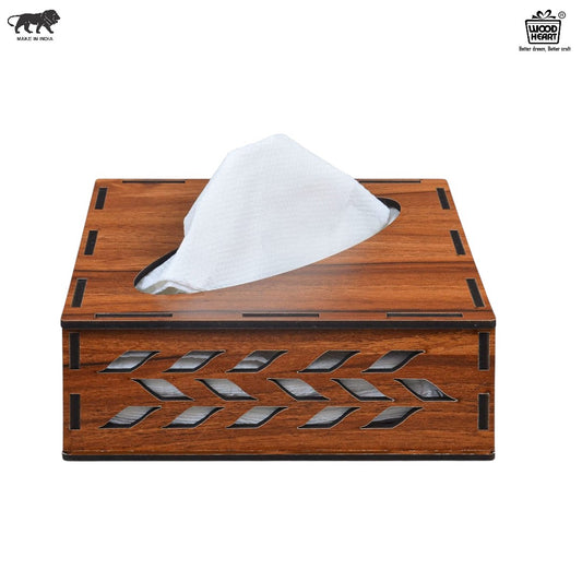 Wooden Tissue Box Holder with Leaf Cutwork Design