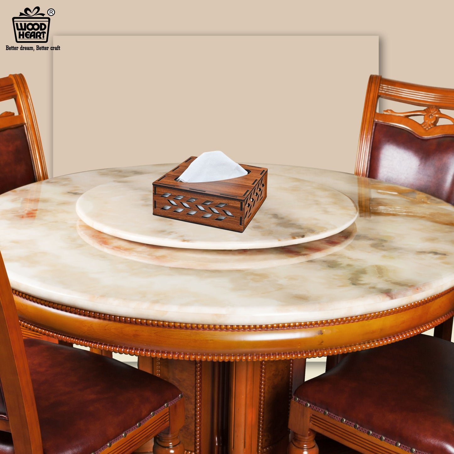 Wooden Tissue Box Holder with Leaf Cutwork Design