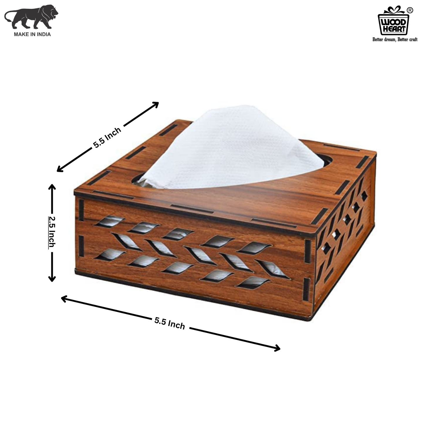 Wooden Tissue Box Holder with Leaf Cutwork Design