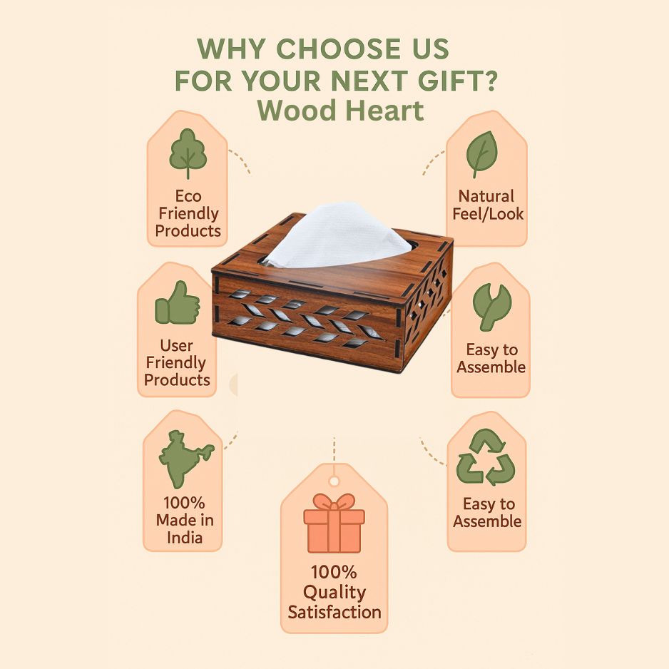 Wooden Tissue Box Holder with Leaf Cutwork Design