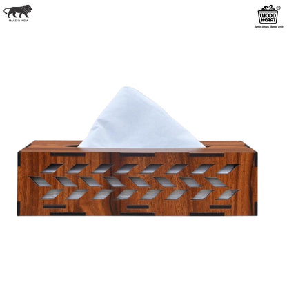Rectangular Wooden Tissue Box Holder with Leaf Cutwork Design