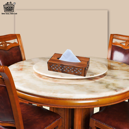 Rectangular Wooden Tissue Box Holder with Leaf Cutwork Design