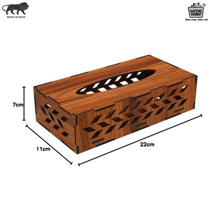 Rectangular Wooden Tissue Box Holder with Leaf Cutwork Design
