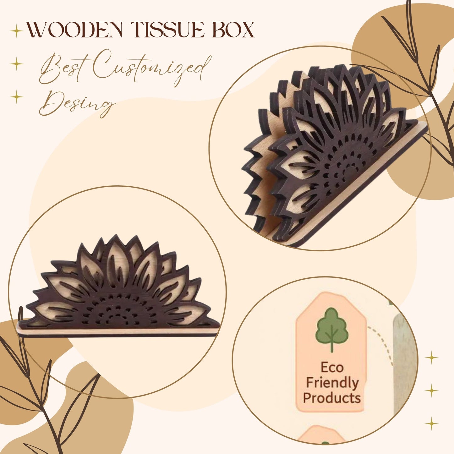 Wooden Sunflower Design Napkin Holder