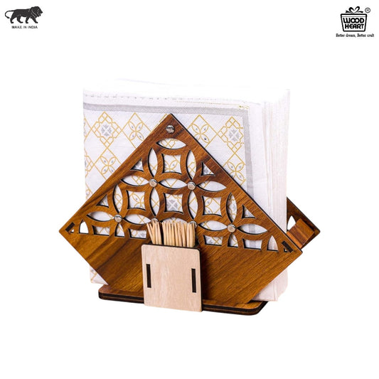 Wooden Geometric Cutwork Napkin & Toothpick Holder