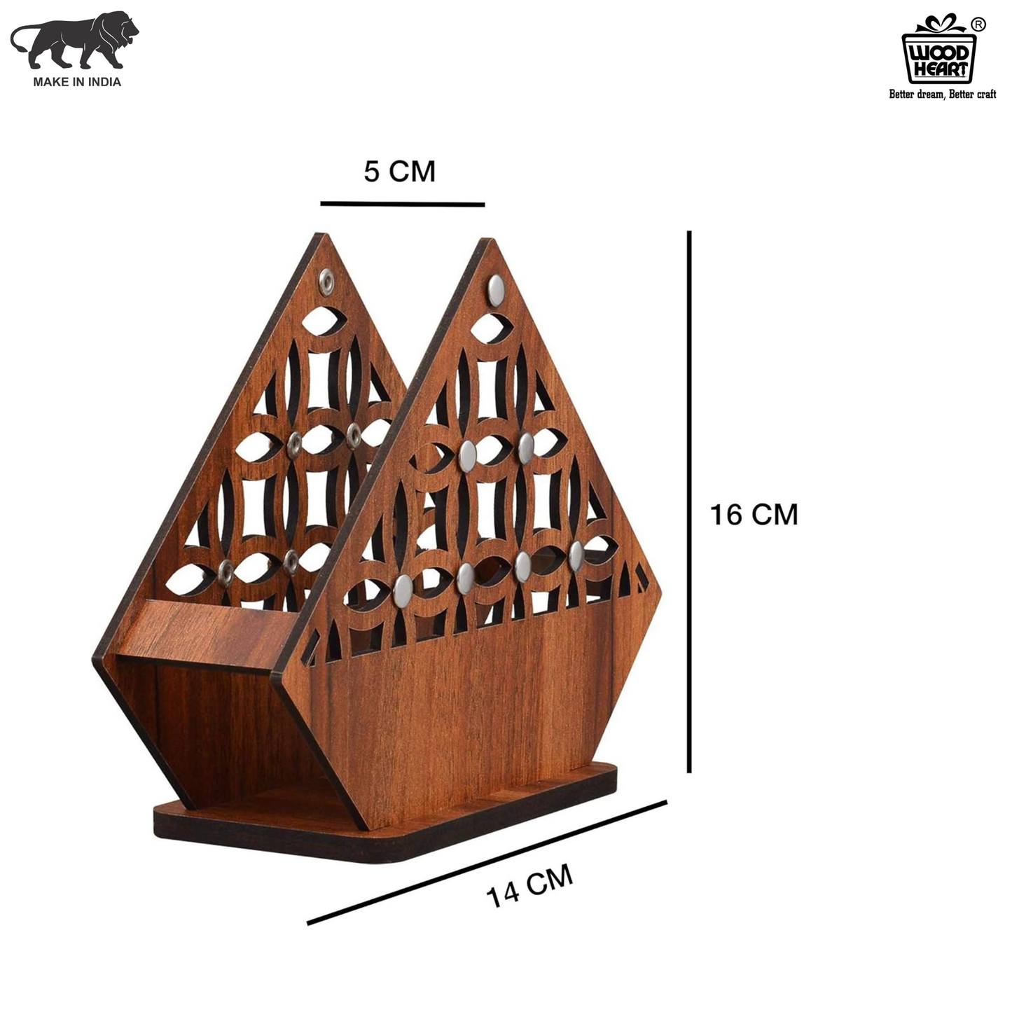 Wooden Geometric Cutwork Napkin & Toothpick Holder