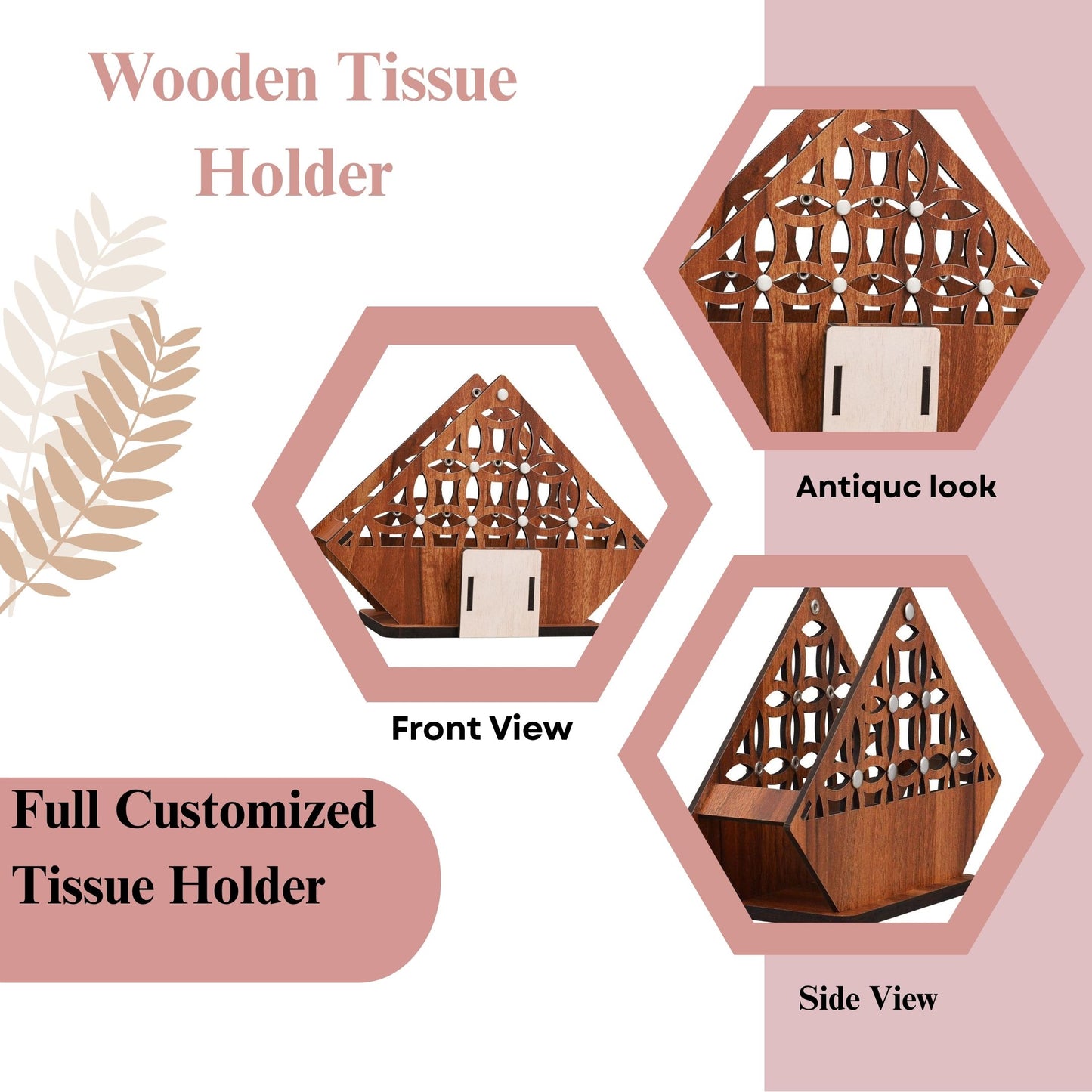 Wooden Geometric Cutwork Napkin & Toothpick Holder