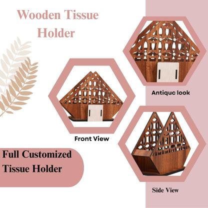 Wooden Geometric Cutwork Napkin & Toothpick Holder