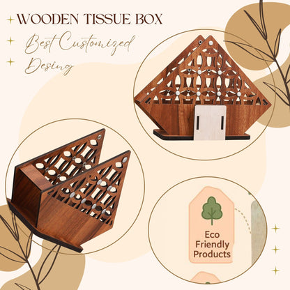 Wooden Geometric Cutwork Napkin & Toothpick Holder