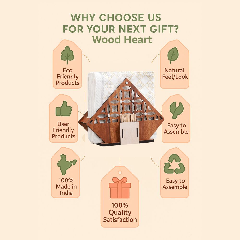 Wooden Geometric Cutwork Napkin & Toothpick Holder