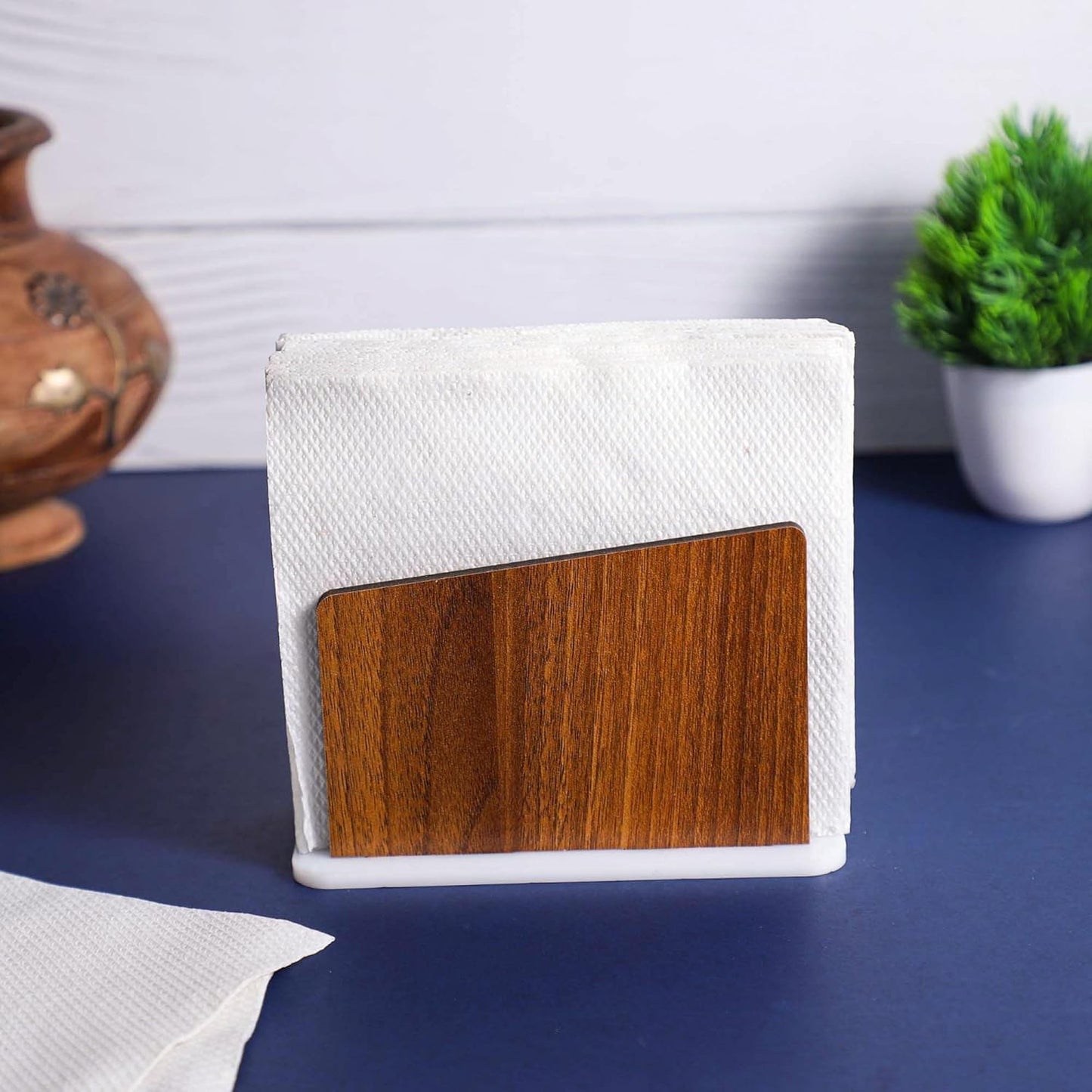 Minimalist Wooden Napkin Holder with White Base