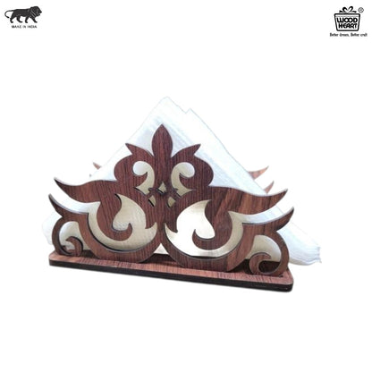 Ornate Wooden Napkin Holder with Decorative Cutwork