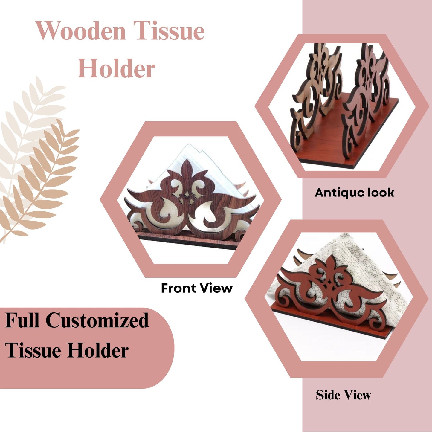 Ornate Wooden Napkin Holder with Decorative Cutwork
