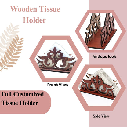 Ornate Wooden Napkin Holder with Decorative Cutwork