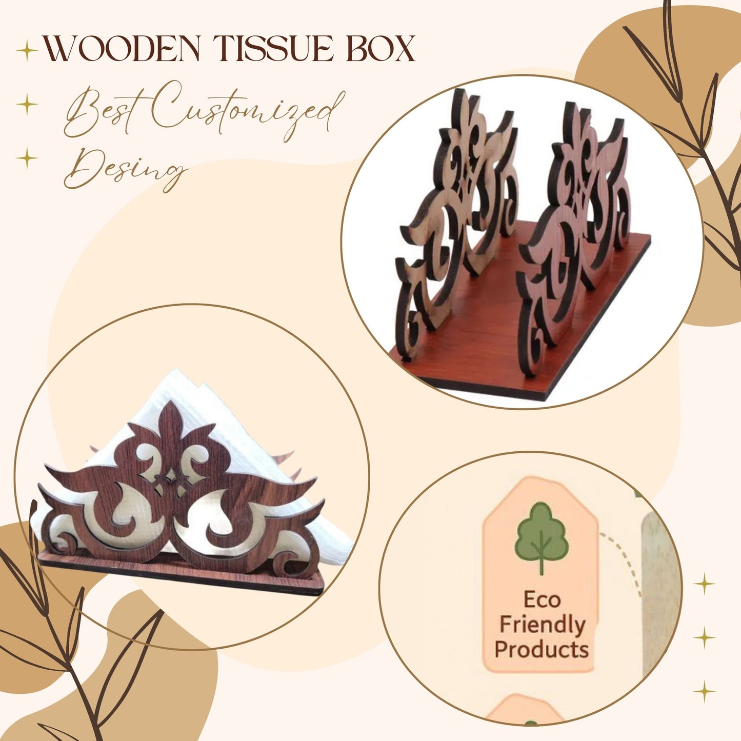 Ornate Wooden Napkin Holder with Decorative Cutwork