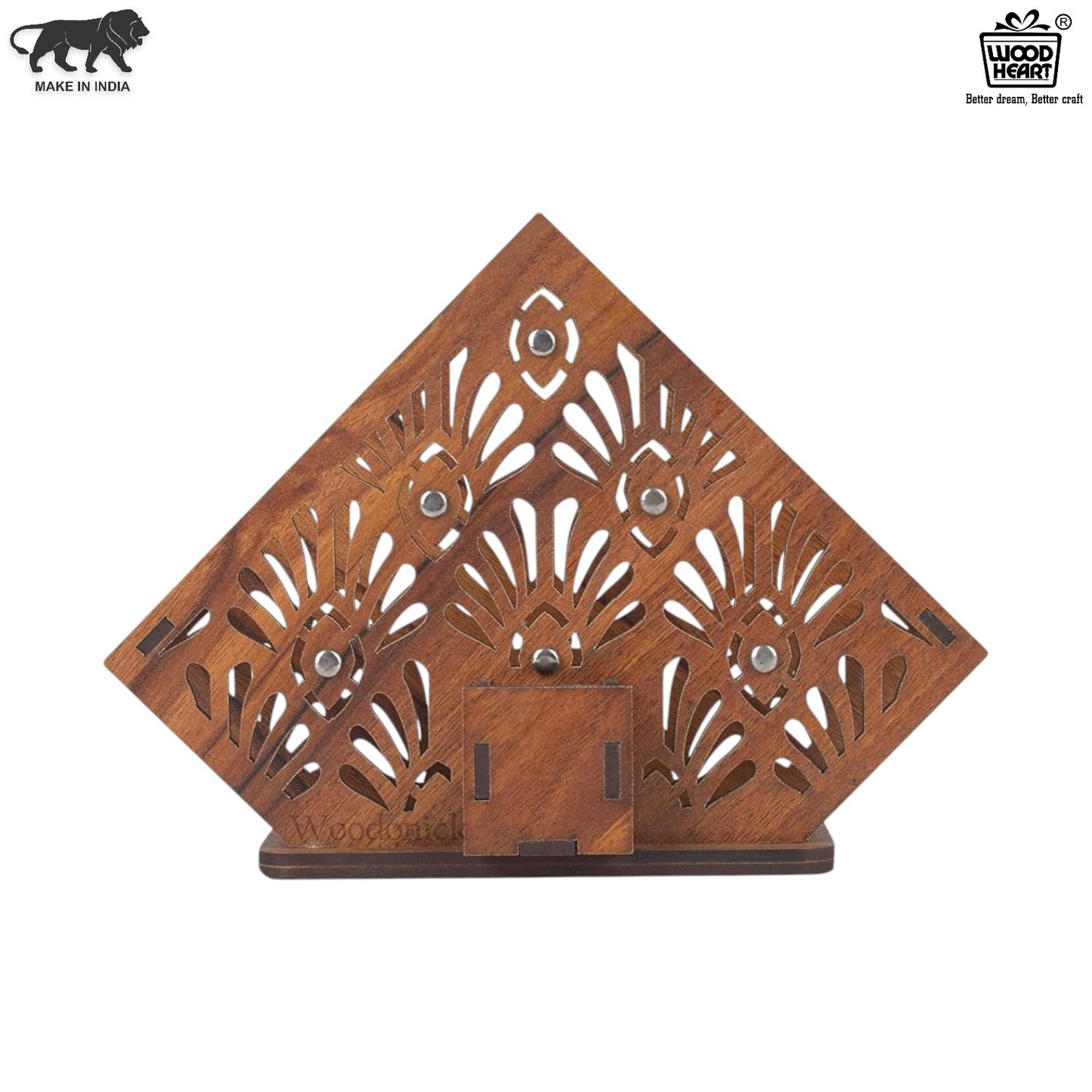Premium Wooden Napkin Holder with Floral Cutwork Design