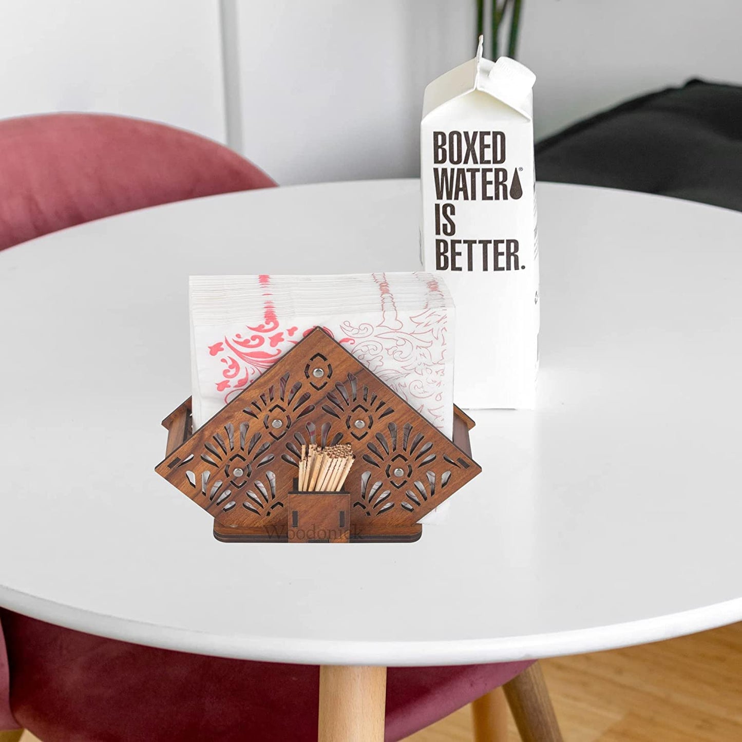 Premium Wooden Napkin Holder with Floral Cutwork Design