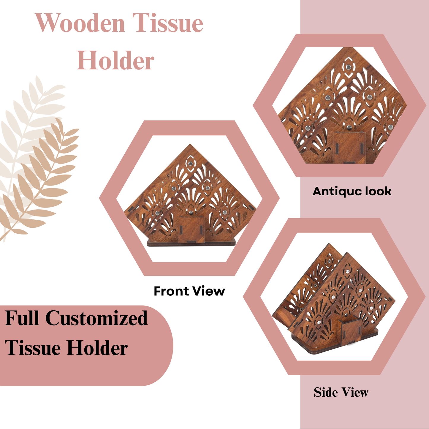 Premium Wooden Napkin Holder with Floral Cutwork Design