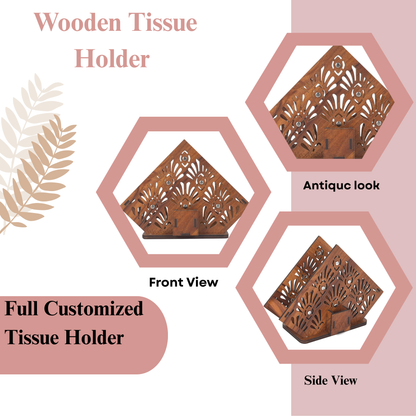Premium Wooden Napkin Holder with Floral Cutwork Design