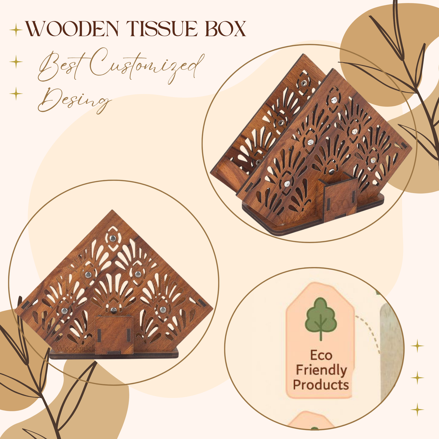 Premium Wooden Napkin Holder with Floral Cutwork Design