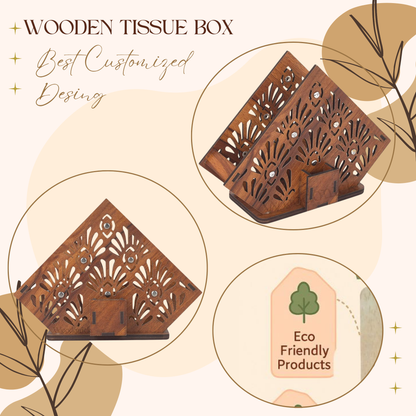 Premium Wooden Napkin Holder with Floral Cutwork Design