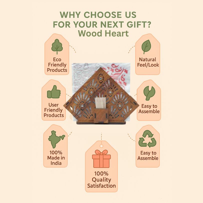 Premium Wooden Napkin Holder with Floral Cutwork Design