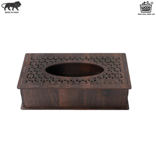 Premium Wooden Tissue Box with Geometric Cutwork Design