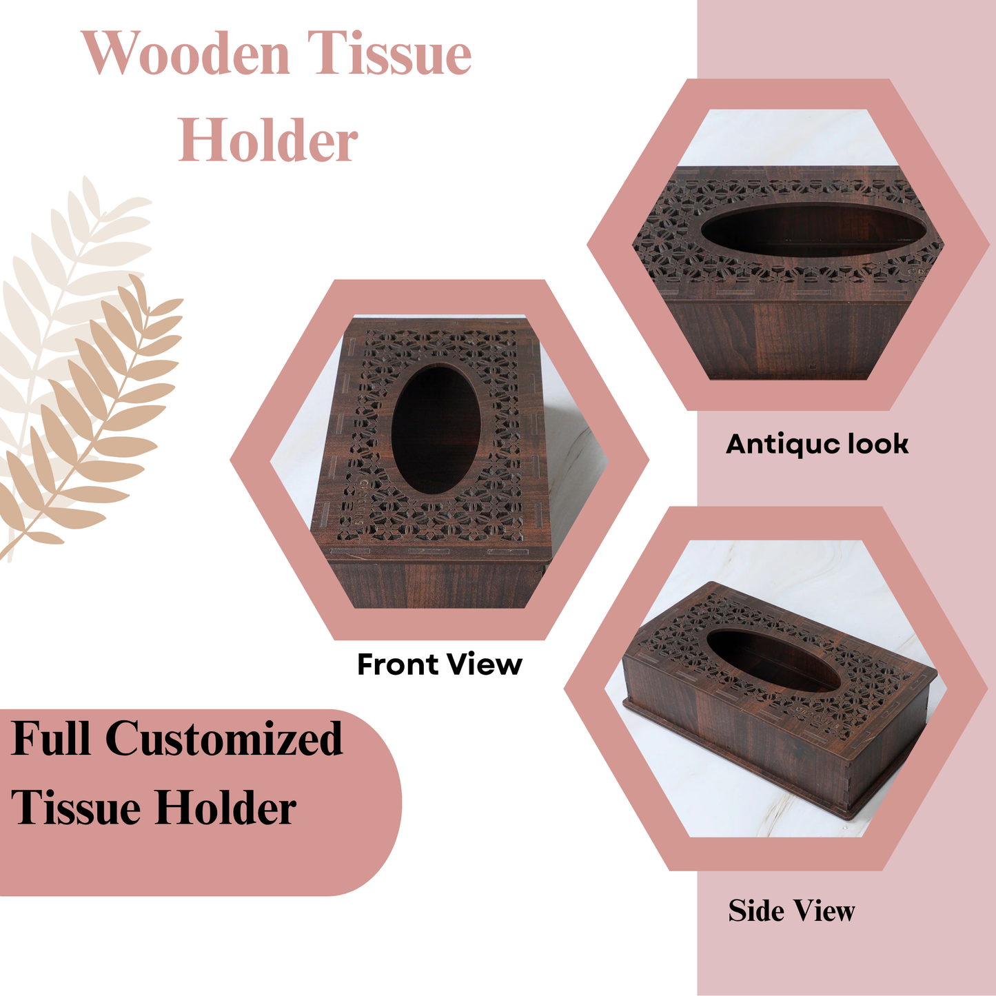 Premium Wooden Tissue Box with Geometric Cutwork Design