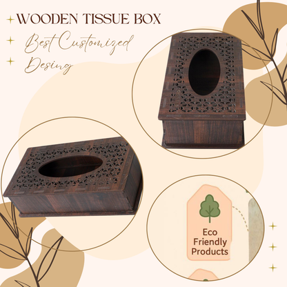 Premium Wooden Tissue Box with Geometric Cutwork Design