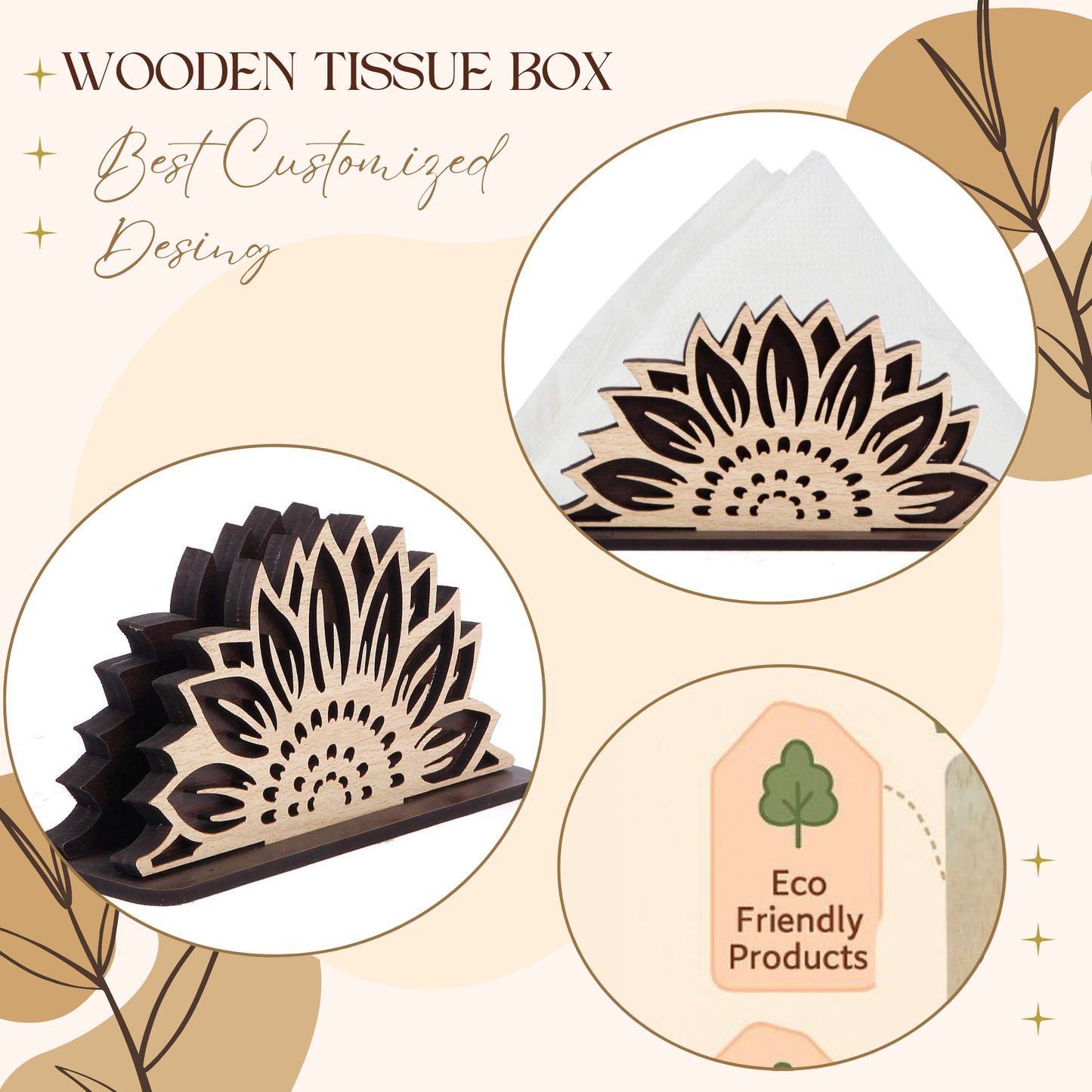 Sunflower Design Wooden Napkin Holder