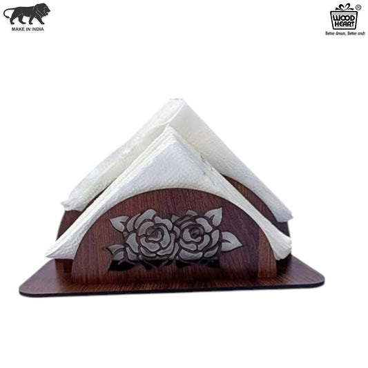 Rose Design Wooden Napkin Holder