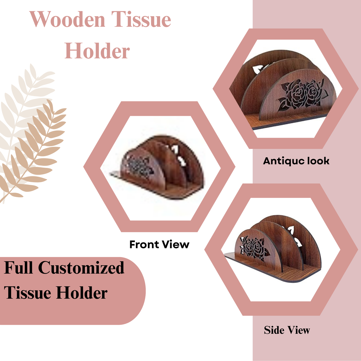 Rose Design Wooden Napkin Holder
