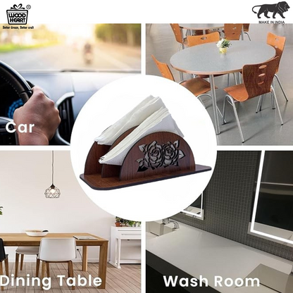 Rose Design Wooden Napkin Holder