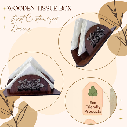 Rose Design Wooden Napkin Holder