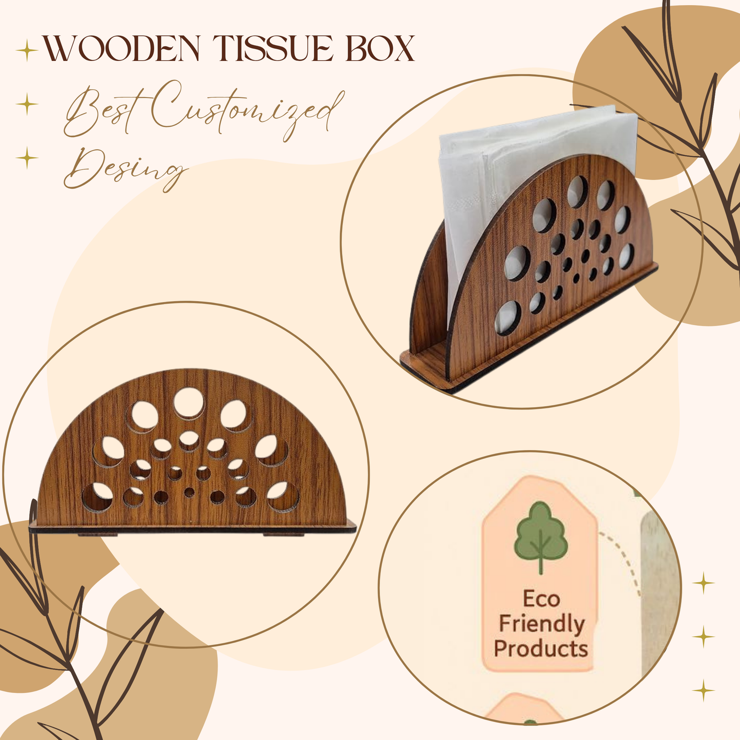 Geometric Cutout Wooden Napkin Holder