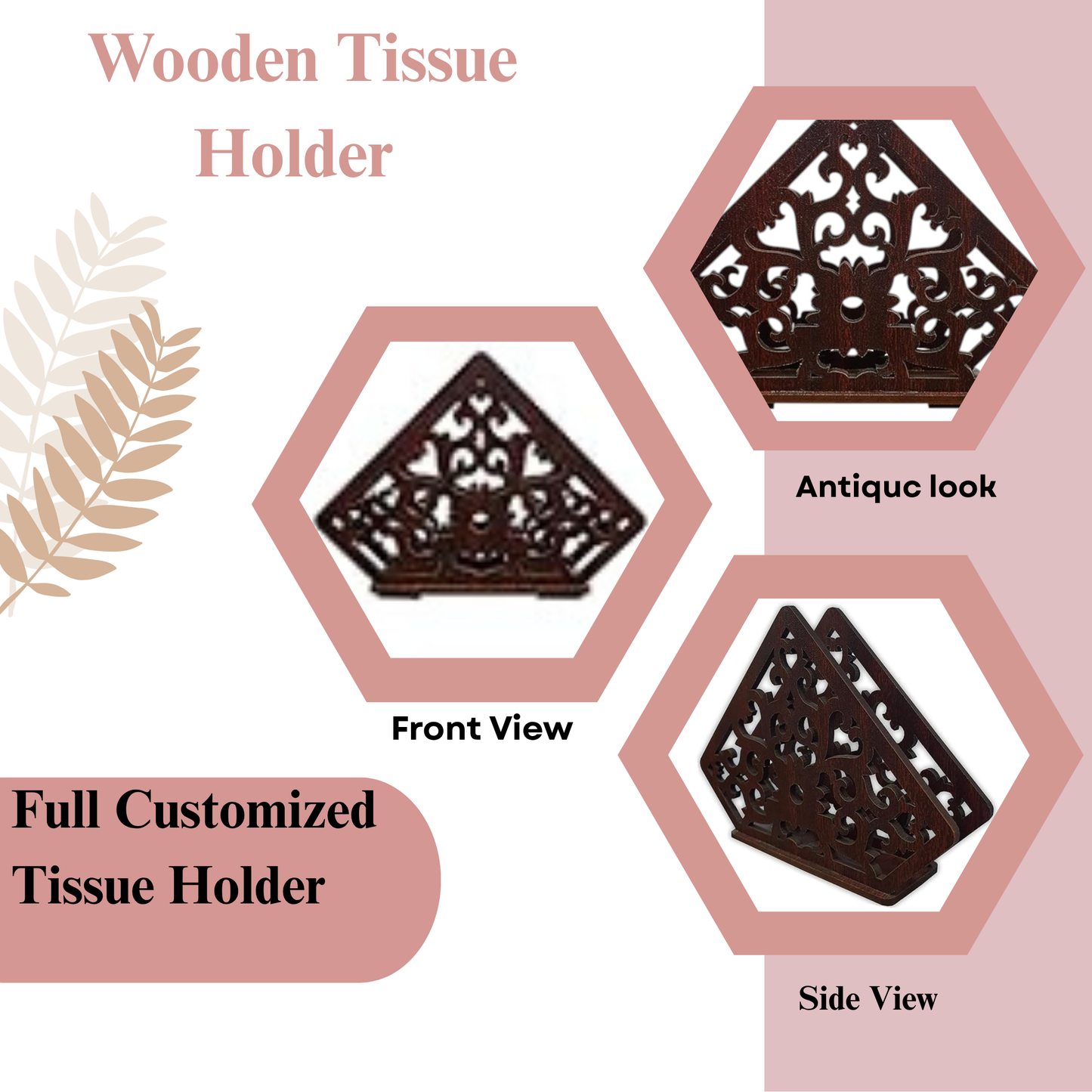 Ornate Diamond Wooden Napkin Holder