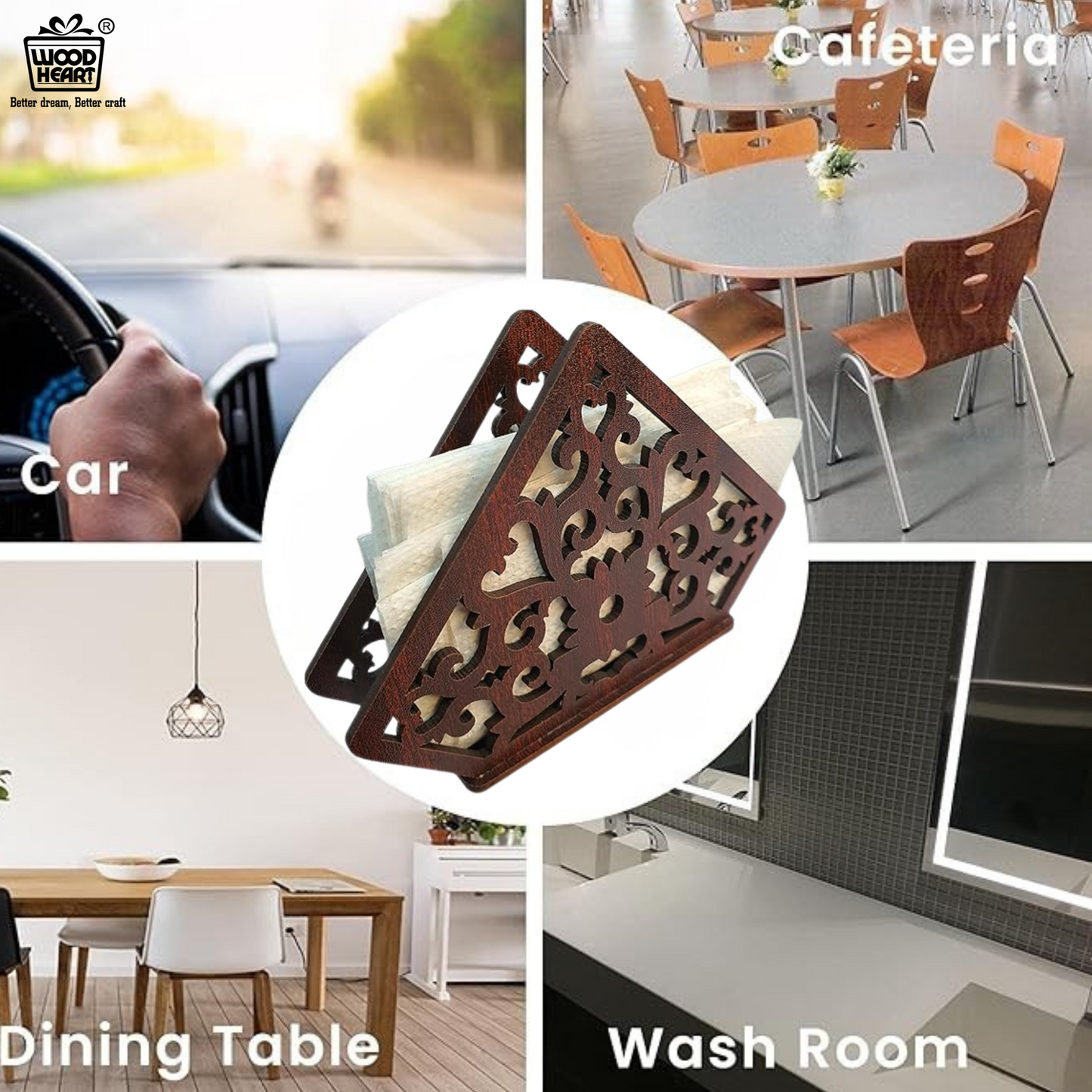 Ornate Diamond Wooden Napkin Holder