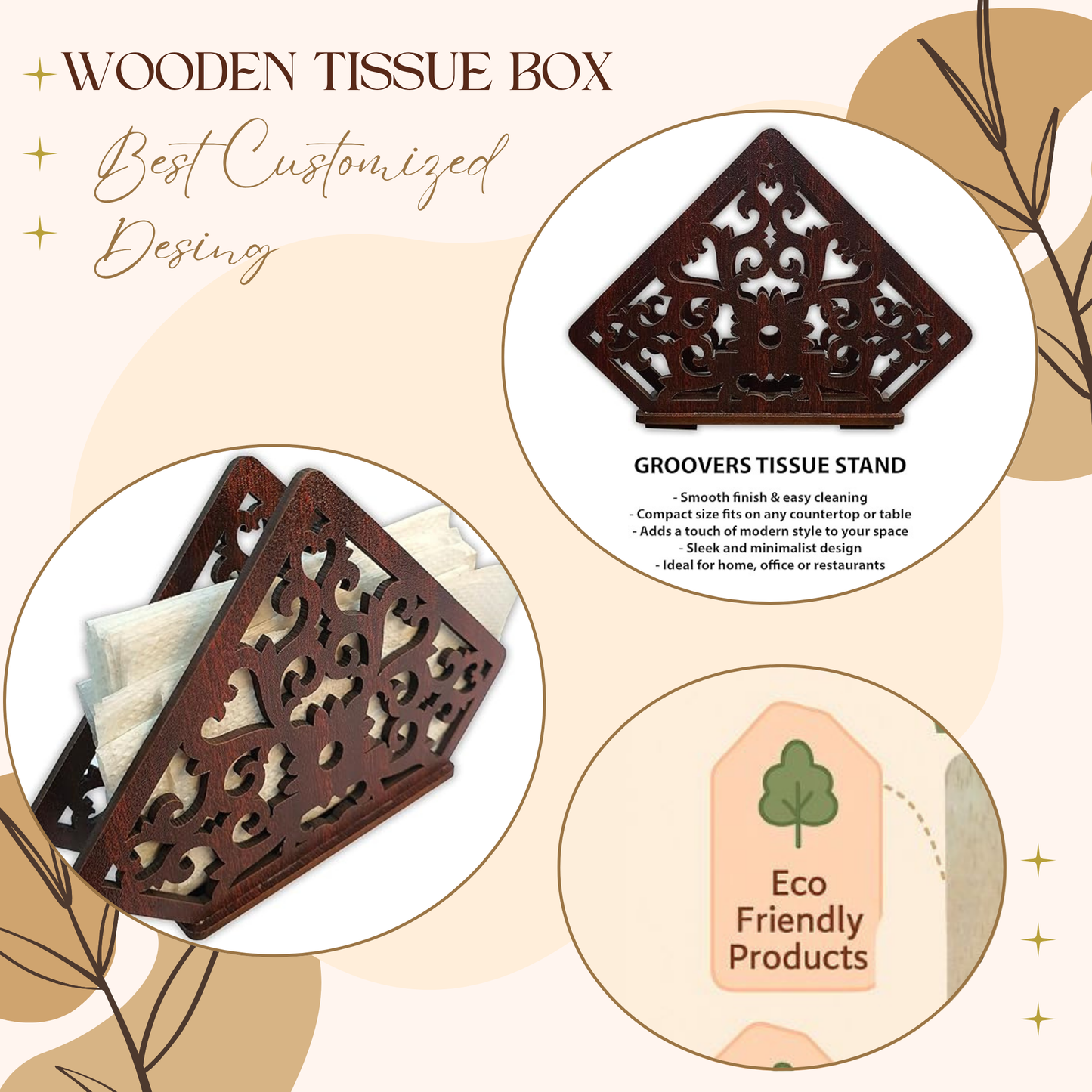 Ornate Diamond Wooden Napkin Holder