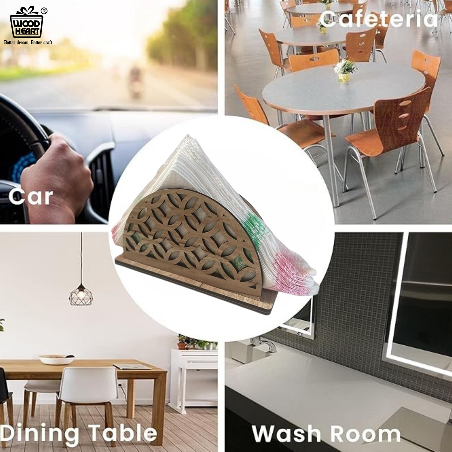 Half-Moon Geometric Wooden Napkin Holder