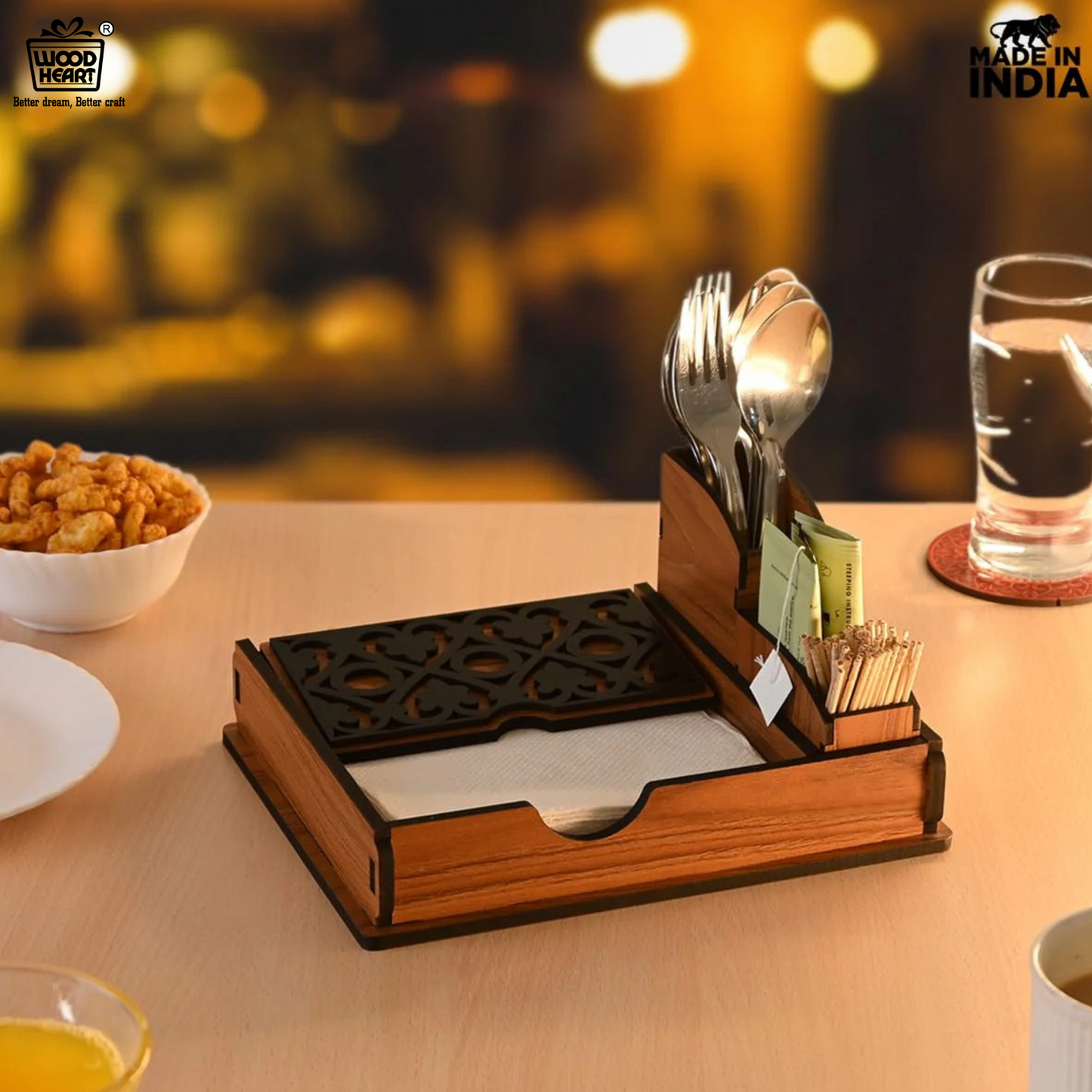 Premium Wooden Office Desk Organizer Set with Decorative Laser Cut Design