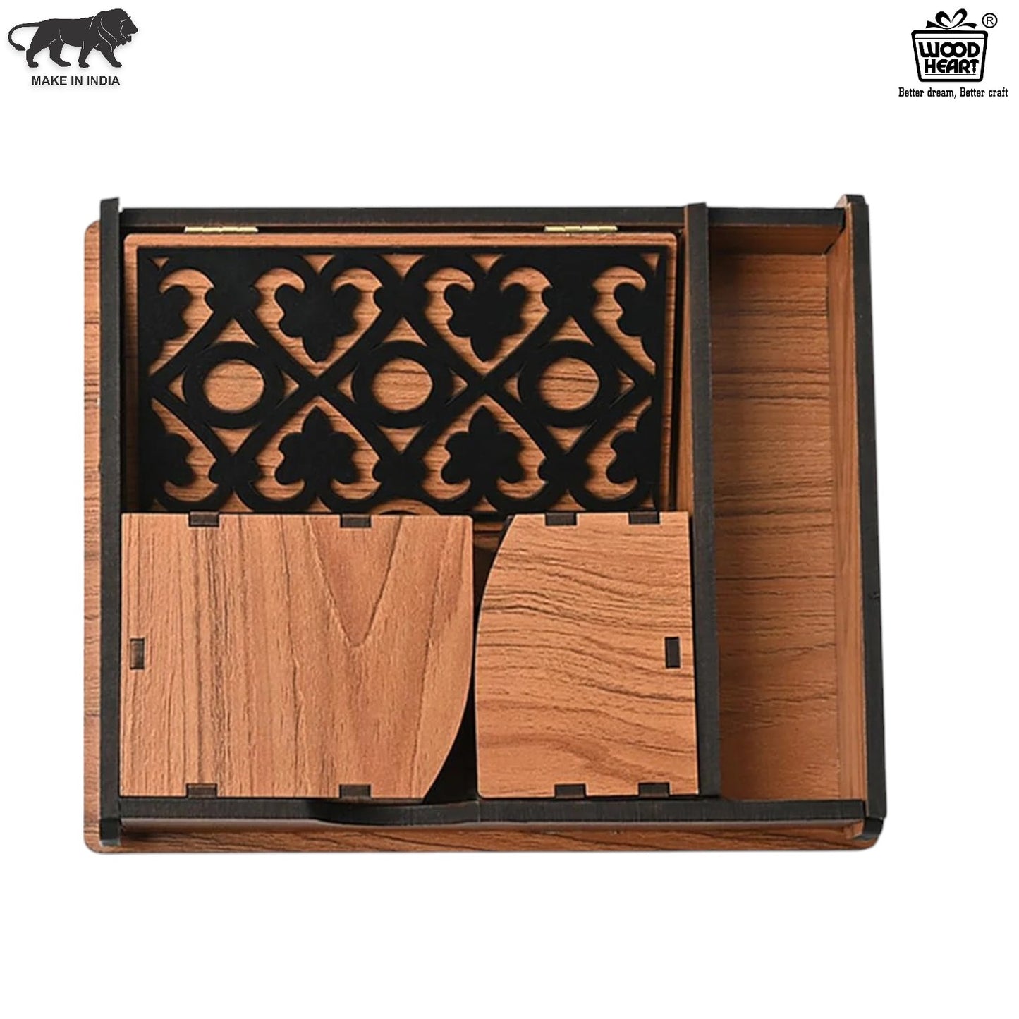 Premium Wooden Office Desk Organizer Set with Decorative Laser Cut Design