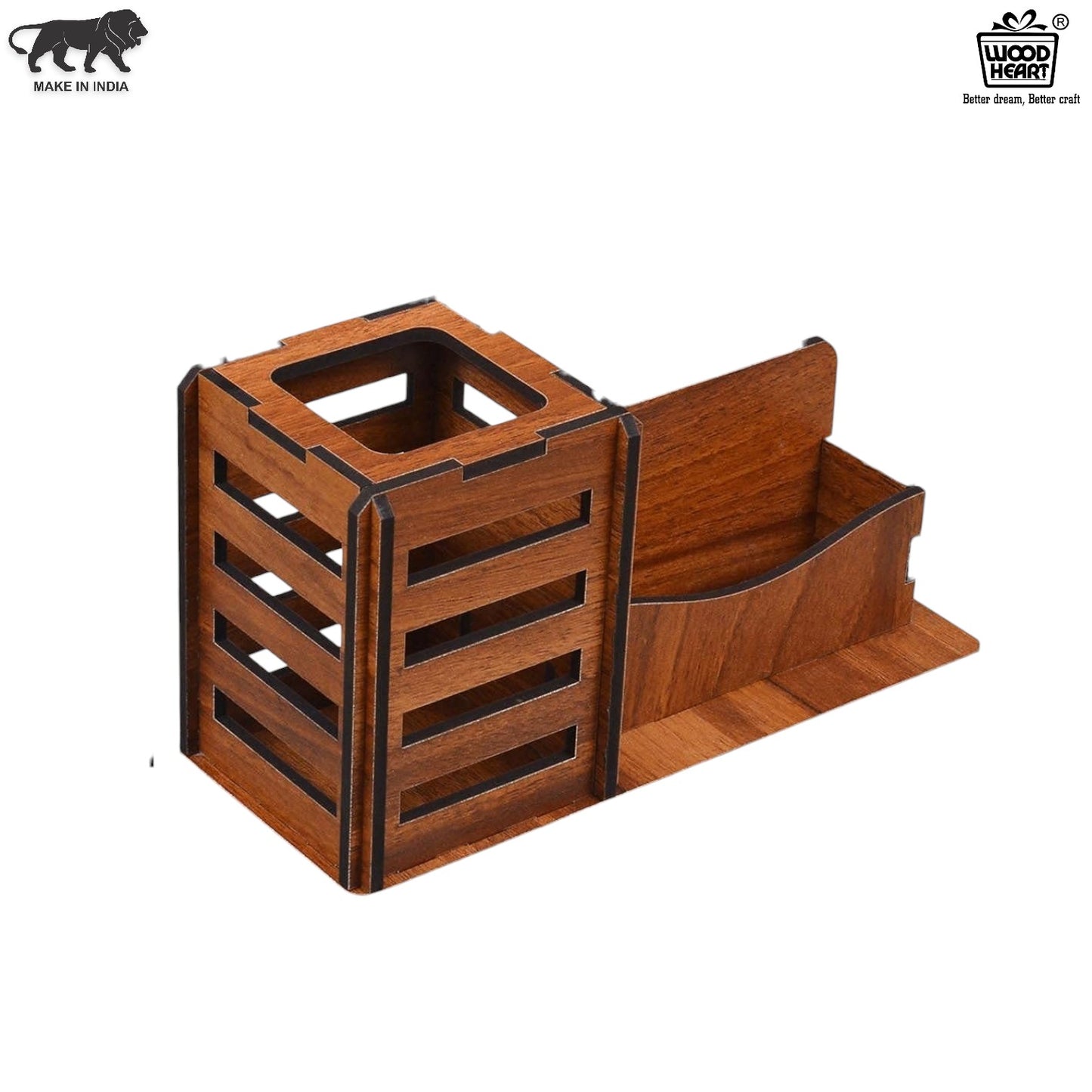 WoodHeart Classic Wooden Desk Organizer with Pen Stand & Card Holder