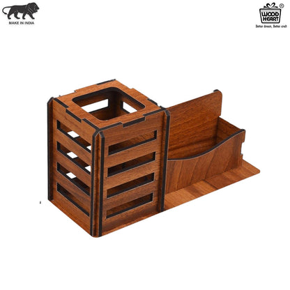 WoodHeart Classic Wooden Desk Organizer with Pen Stand & Card Holder