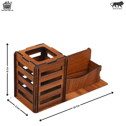 WoodHeart Classic Wooden Desk Organizer with Pen Stand & Card Holder