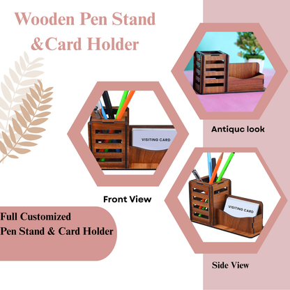 WoodHeart Classic Wooden Desk Organizer with Pen Stand & Card Holder